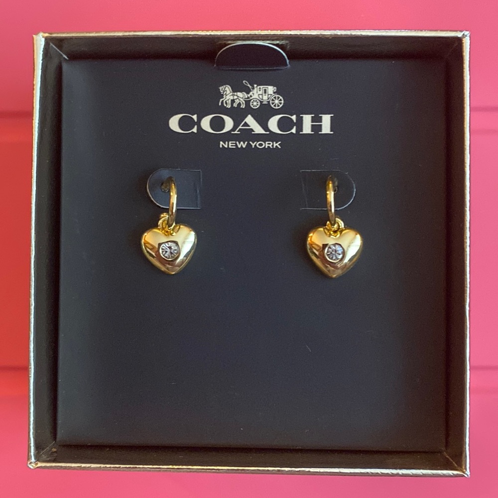 Stunning Coach Heart Hug Earrings in Gold Tone! Brand New!
